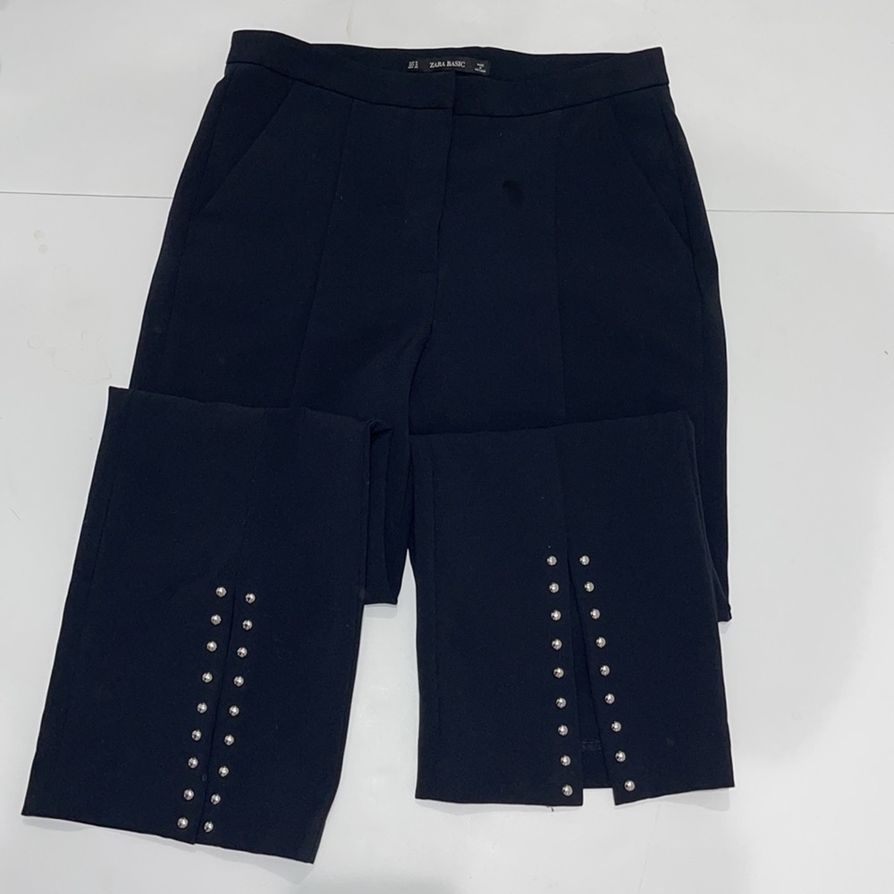 Zara Basic Black Pants With Silver Button Cuff Ac… - image 1